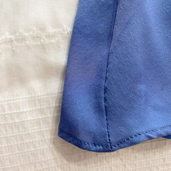 LPA 100% SILK MUTED BLUE OPEN BACK LONG SLEEVE TIE CUFF MINI CHIFFON DRESS - XS - Picture 8 of 9